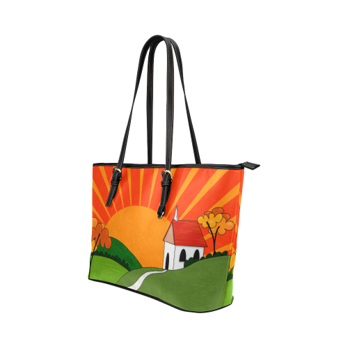 Clarice Cliff Inspired Landscape by ArtformDesigns Leather Tote Bag/Large (Model 1651)