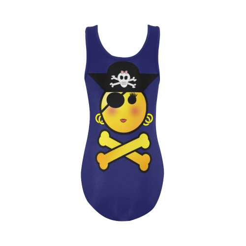 Pirate Emoticon - Smiley Emoji Girl Vest One Piece Swimsuit (Model S04)