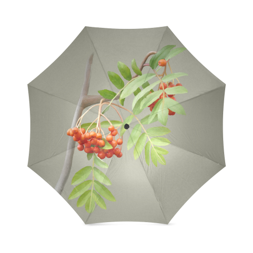 Rowan tree watercolor on gray Foldable Umbrella (Model U01)