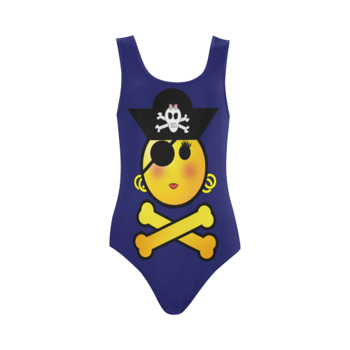 Pirate Emoticon - Smiley Emoji Girl Vest One Piece Swimsuit (Model S04)