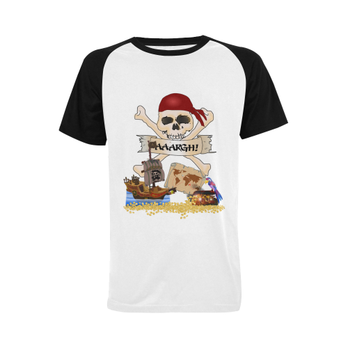 Pirate Ship, Treasure Chest and Jolly Roger Men's Raglan T-shirt Big Size (USA Size) (Model T11)