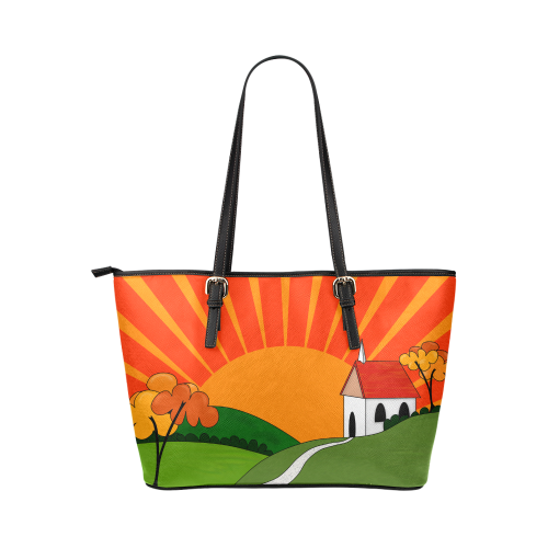 Clarice Cliff Inspired Landscape by ArtformDesigns Leather Tote Bag/Large (Model 1651)