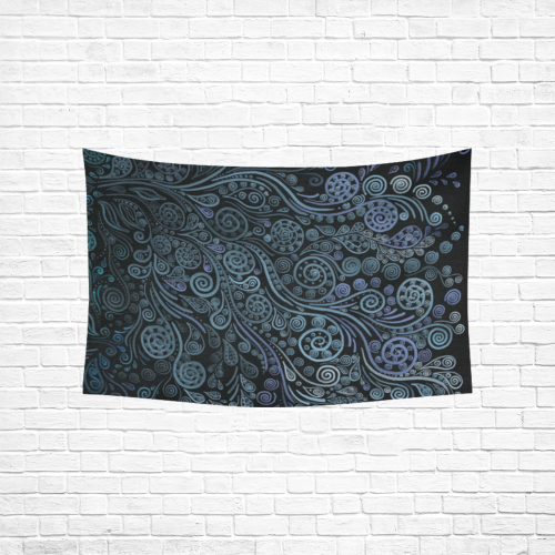 3D ornaments, psychedelic blue Cotton Linen Wall Tapestry 60"x 40"