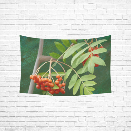 Watercolor Rowan tree - Sorbus aucuparia Cotton Linen Wall Tapestry 60"x 40"