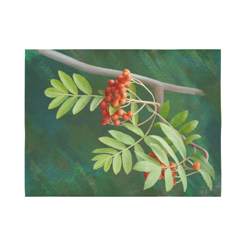 Watercolor Rowan tree - Sorbus aucuparia Cotton Linen Wall Tapestry 80"x 60"