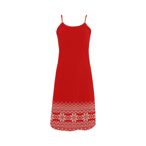 scandinavian christmas knit sweater pattern red Alcestis Slip Dress (Model D05)