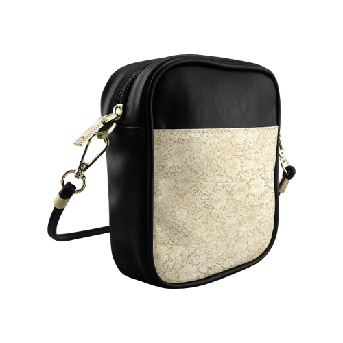 Old CROCHET / LACE FLORAL pattern - beige Sling Bag (Model 1627)