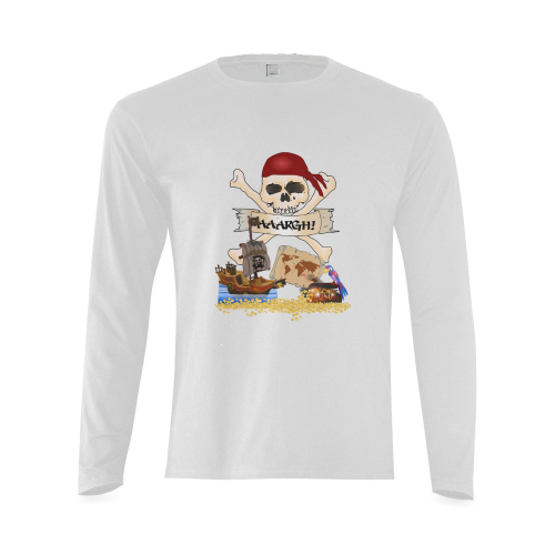 Pirate Ship, Treasure Chest and Jolly Roger Sunny Men's T-shirt (long-sleeve) (Model T08)
