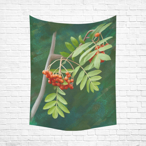 Watercolor Rowan tree - Sorbus aucuparia Cotton Linen Wall Tapestry 60"x 80"