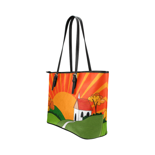 Clarice Cliff Inspired Landscape by ArtformDesigns Leather Tote Bag/Small (Model 1651)