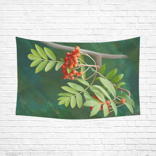 Watercolor Rowan tree - Sorbus aucuparia Cotton Linen Wall Tapestry 90"x 60"