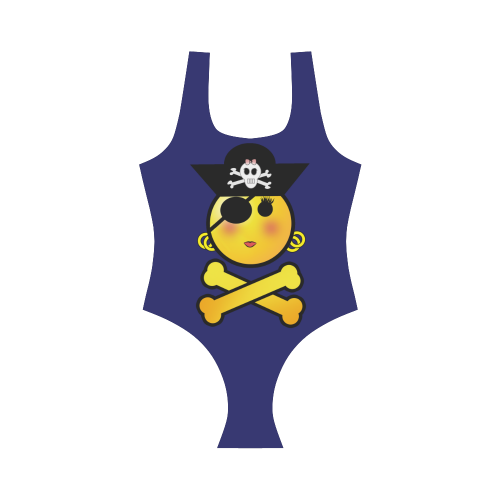 Pirate Emoticon - Smiley Emoji Girl Vest One Piece Swimsuit (Model S04)