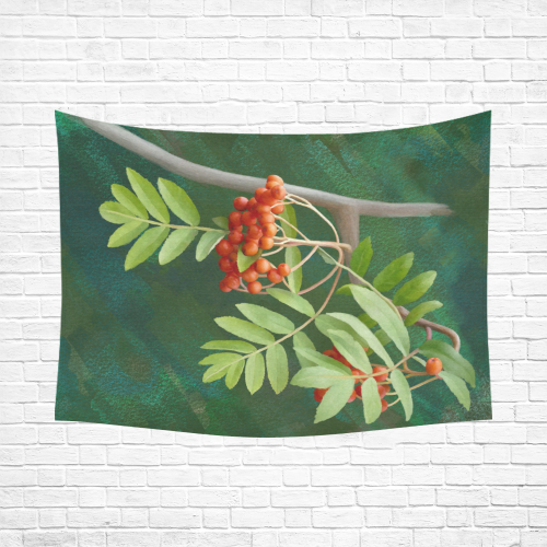 Watercolor Rowan tree - Sorbus aucuparia Cotton Linen Wall Tapestry 80"x 60"