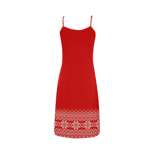 scandinavian christmas knit sweater pattern red Alcestis Slip Dress (Model D05)