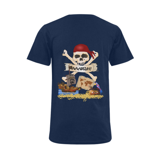 Pirate Ship, Treasure Chest and Jolly Roger Men's V-Neck T-shirt  Big Size(USA Size) (Model T10)