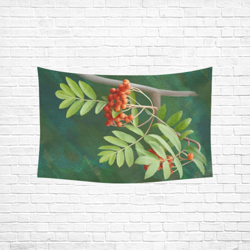 Watercolor Rowan tree - Sorbus aucuparia Cotton Linen Wall Tapestry 60"x 40"