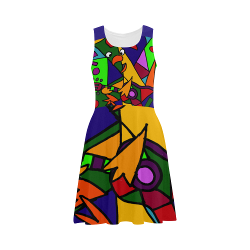 Funny Funky Rooster Playing Guitar Abstract Art Atalanta Sundress (Model D04)