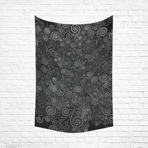 Black and White Rose Cotton Linen Wall Tapestry 60"x 90"
