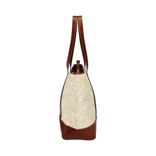 Old CROCHET / LACE FLORAL pattern - beige Tote Handbag (Model 1642)