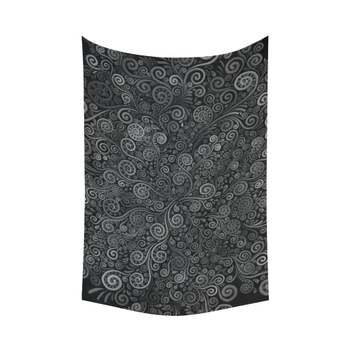 Black and White Rose Cotton Linen Wall Tapestry 90"x 60"