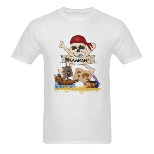 Pirate Ship, Treasure Chest and Jolly Roger Men's T-Shirt in USA Size (Two Sides Printing)