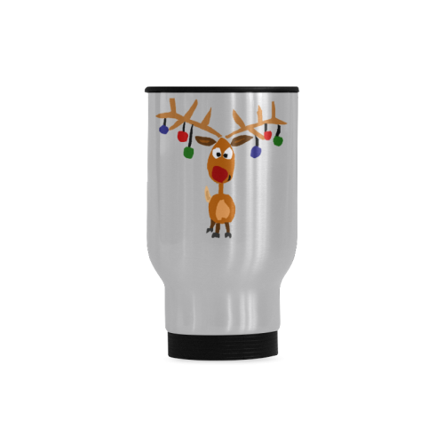 Funny Rudolph Reindeer Christmas Art Travel Mug (Silver) (14 Oz)