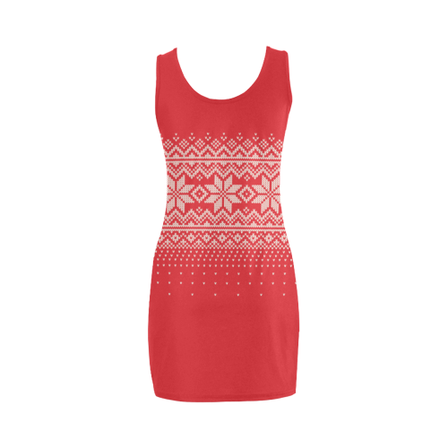 scandinavian christmas knit sweater pattern red Medea Vest Dress (Model D06)