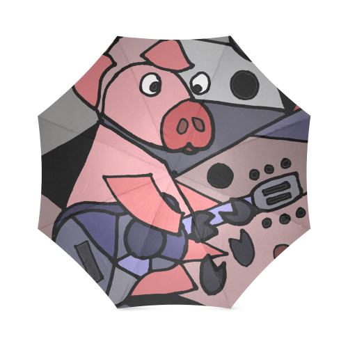 Funny Pig Playing Guitar Abstract Art Foldable Umbrella (Model U01)