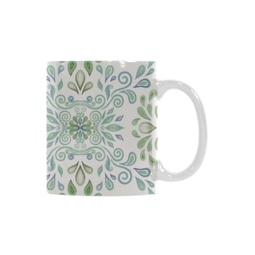 Blue and Green watercolor pattern White Mug(11OZ)