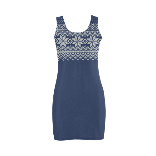 scandinavian christmas knit sweater pattern blue Medea Vest Dress (Model D06)