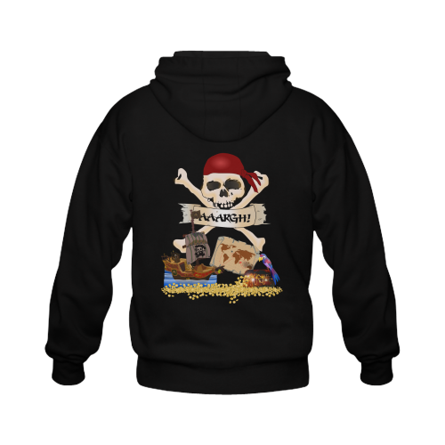 Pirate Ship, Treasure Chest and Jolly Roger Gildan Full Zip Hooded Sweatshirt (Model H02)