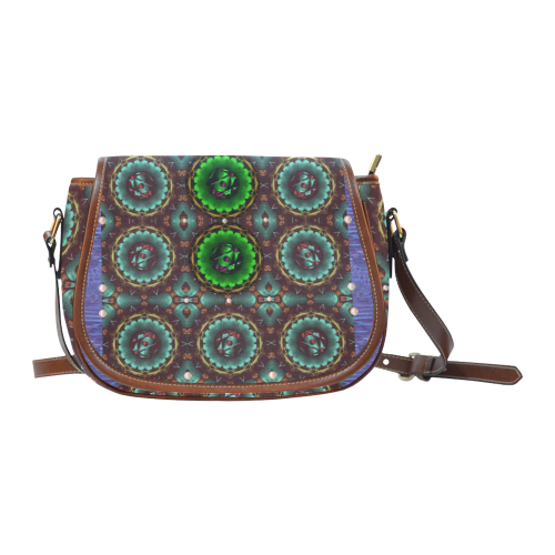 yin yang in art style and golden flowers Saddle Bag/Large (Model 1649)
