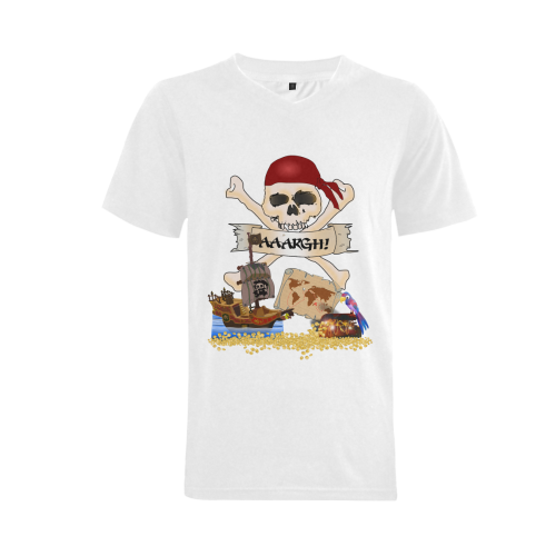 Pirate Ship, Treasure Chest and Jolly Roger Men's V-Neck T-shirt (USA Size) (Model T10)