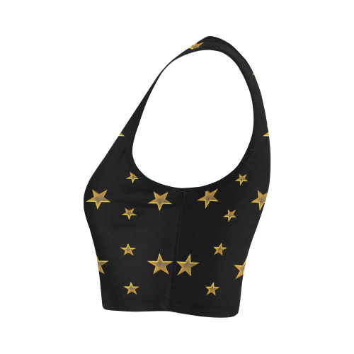 Twinkle Twinkle Little Star Gold Stars on Black Women's Crop Top (Model T42)