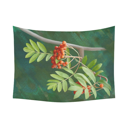 Watercolor Rowan tree - Sorbus aucuparia Cotton Linen Wall Tapestry 80"x 60"