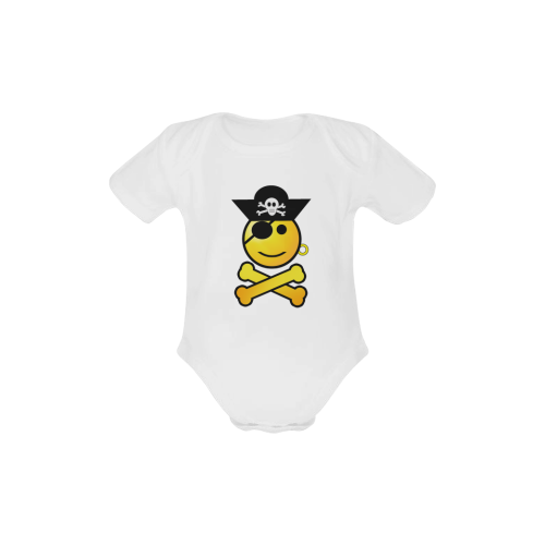 Pirate Emoticon - Smiley Emoji Baby Powder Organic Short Sleeve One Piece (Model T28)