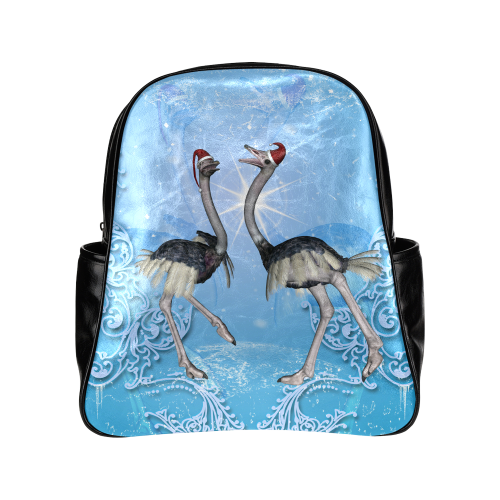 Dancing for christmas, cute ostrichs Multi-Pockets Backpack (Model 1636)