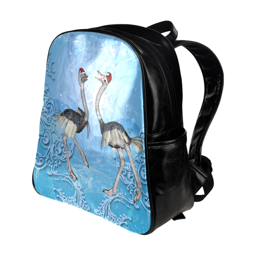 Dancing for christmas, cute ostrichs Multi-Pockets Backpack (Model 1636)