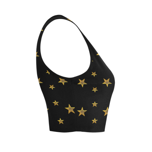 Twinkle Twinkle Little Star Gold Stars on Black Women's Crop Top (Model T42)