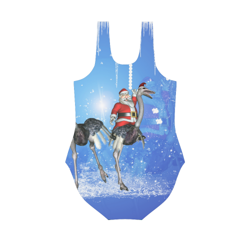 Funny ostrich with Santa Claus Vest One Piece Swimsuit (Model S04)