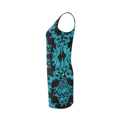 Teal Glitter Black Damask Medea Vest Dress (Model D06)