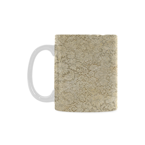 Old CROCHET / LACE FLORAL pattern - beige White Mug(11OZ)