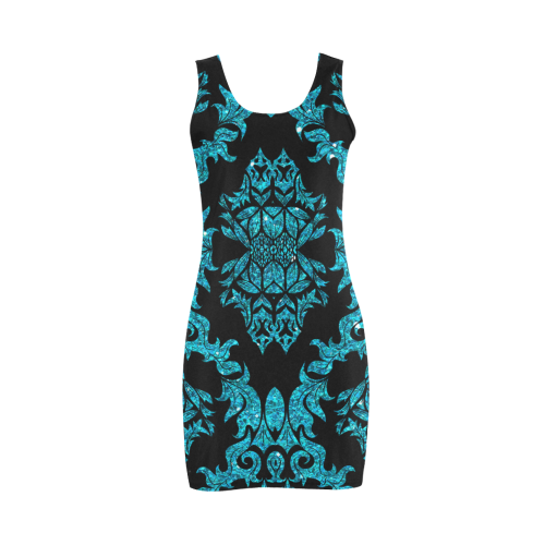 Teal Glitter Black Damask Medea Vest Dress (Model D06)