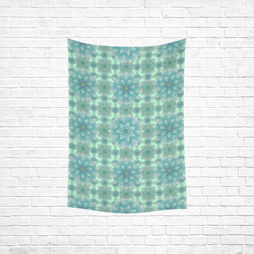 Turquoise Happiness Cotton Linen Wall Tapestry 40"x 60"