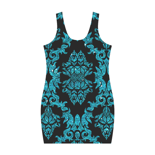 Teal Glitter Black Damask Medea Vest Dress (Model D06)