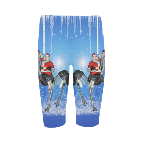 Funny ostrich with Santa Claus Hestia Cropped Leggings (Model L03)