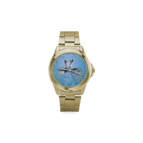 Dancing for christmas, cute ostrichs Custom Gilt Watch(Model 101)