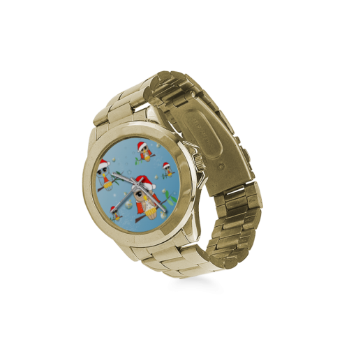 Cute cartoon christmas owls Custom Gilt Watch(Model 101)