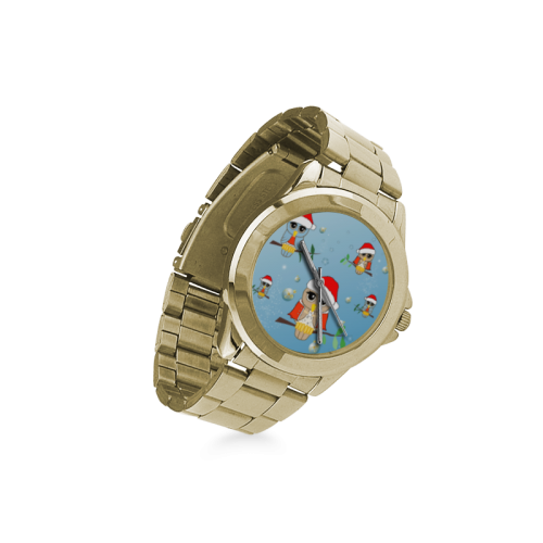 Cute cartoon christmas owls Custom Gilt Watch(Model 101)