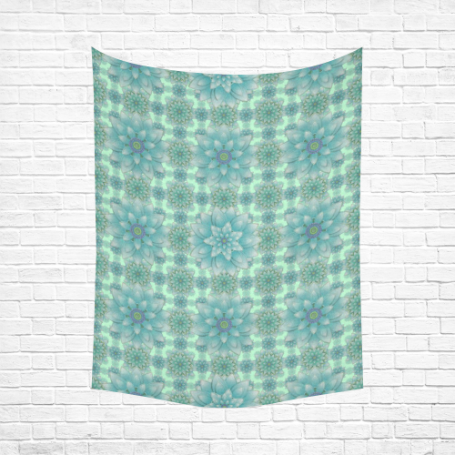 Turquoise Happiness Cotton Linen Wall Tapestry 60"x 80"